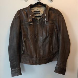 CLEARANCE Brown Leather Jacket Removable Hood M